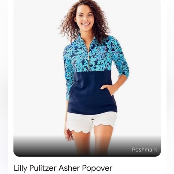 NWT Lilly Pulitzer Asher Popover Top IN TOO DEEP Bright Navy, XXS - Picture 2 of 5
